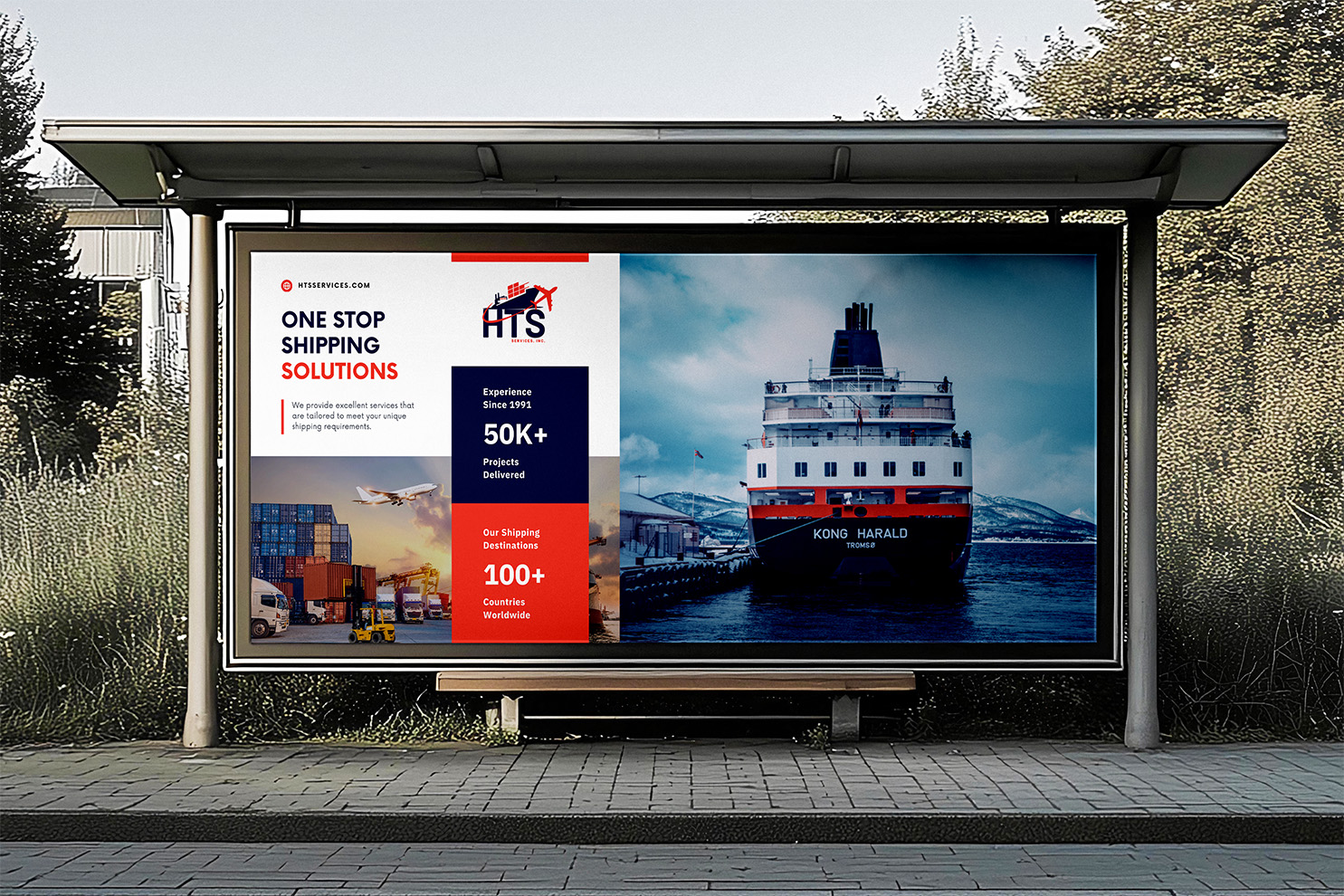 HTS Services large format bus stop billboard advertisement mockup