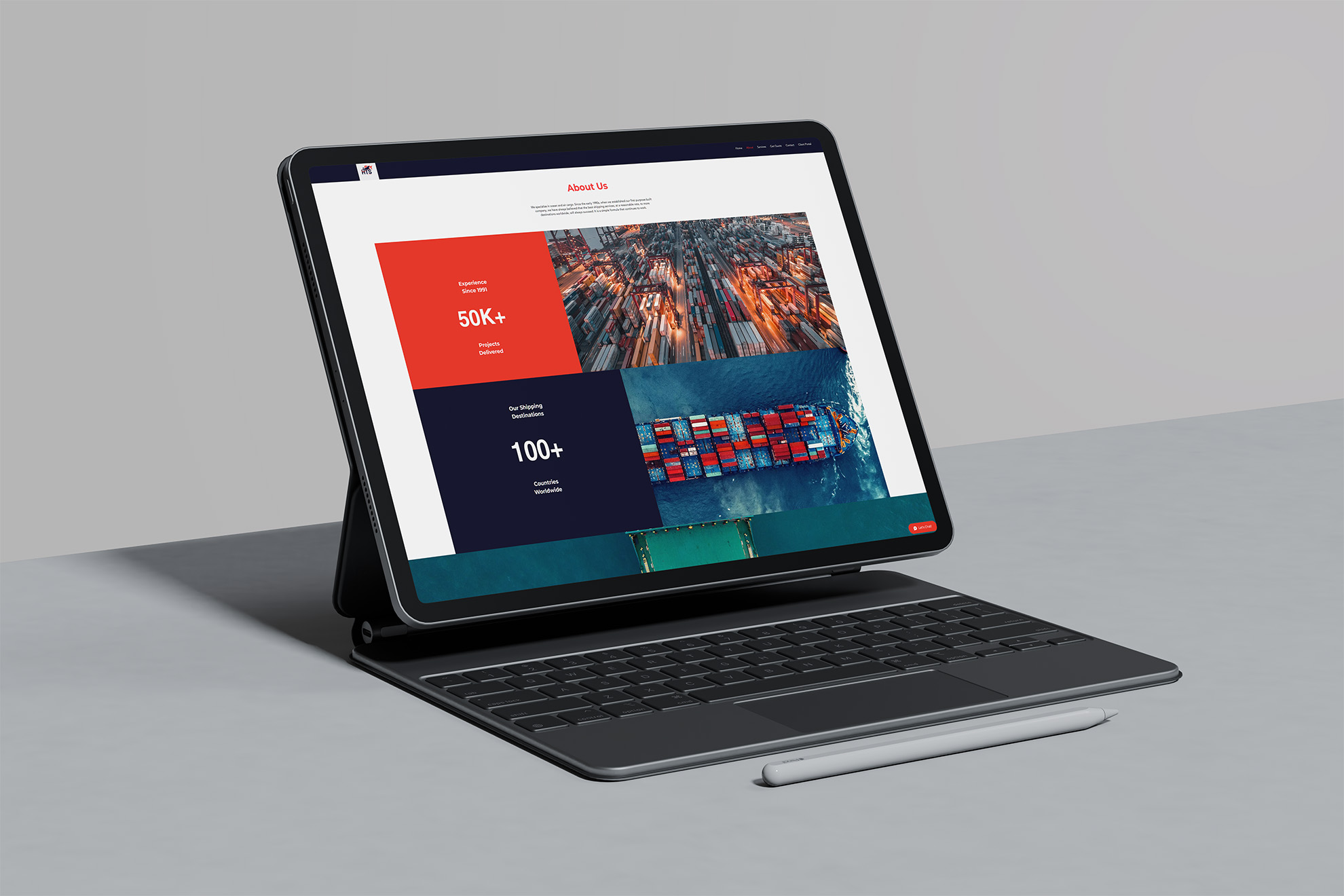 HTS Services brand identity presentation on an iPad Pro mockup