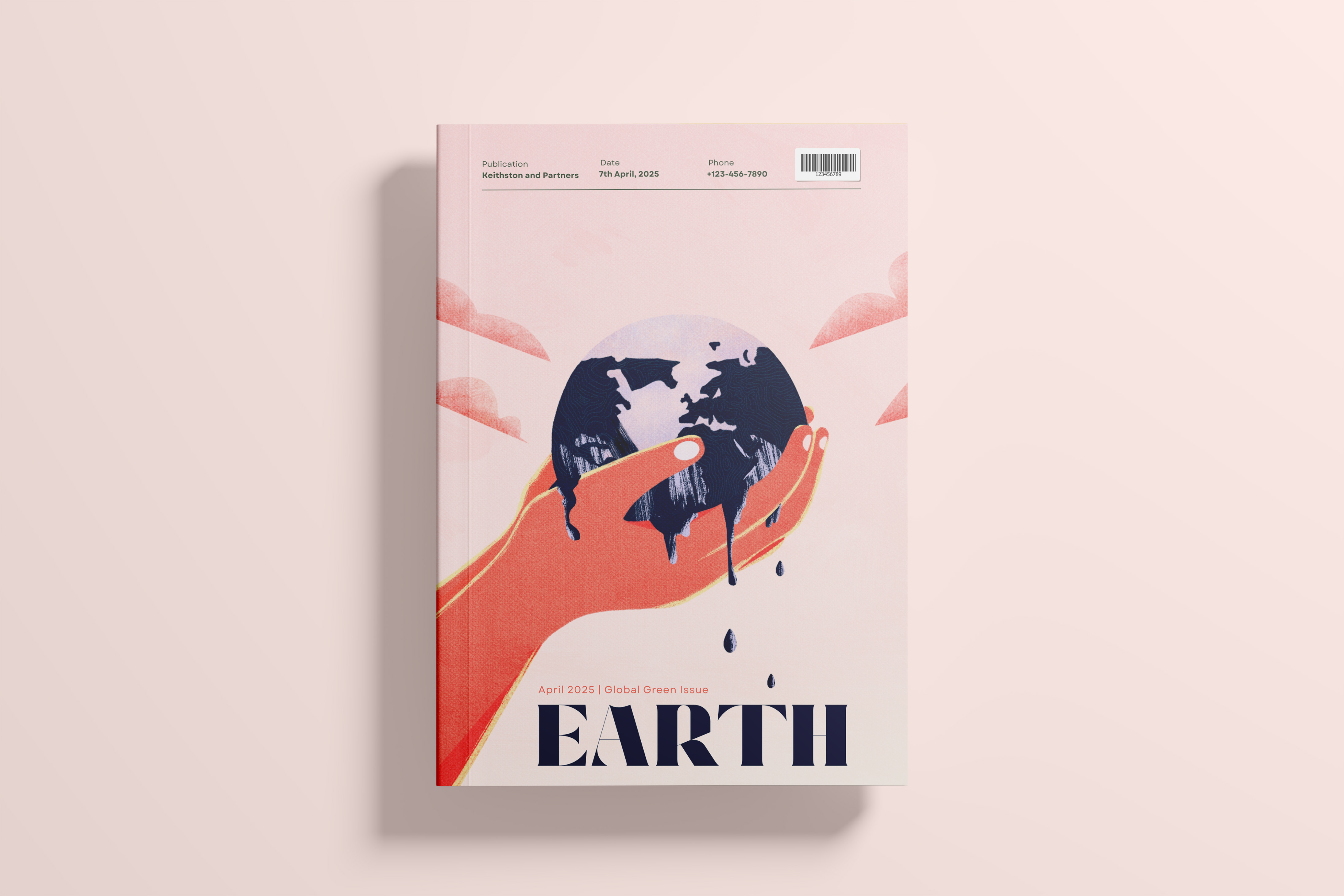 A street billboard mockup displaying an Earth Magazine cover illustration featuring a red and blue planetary design.