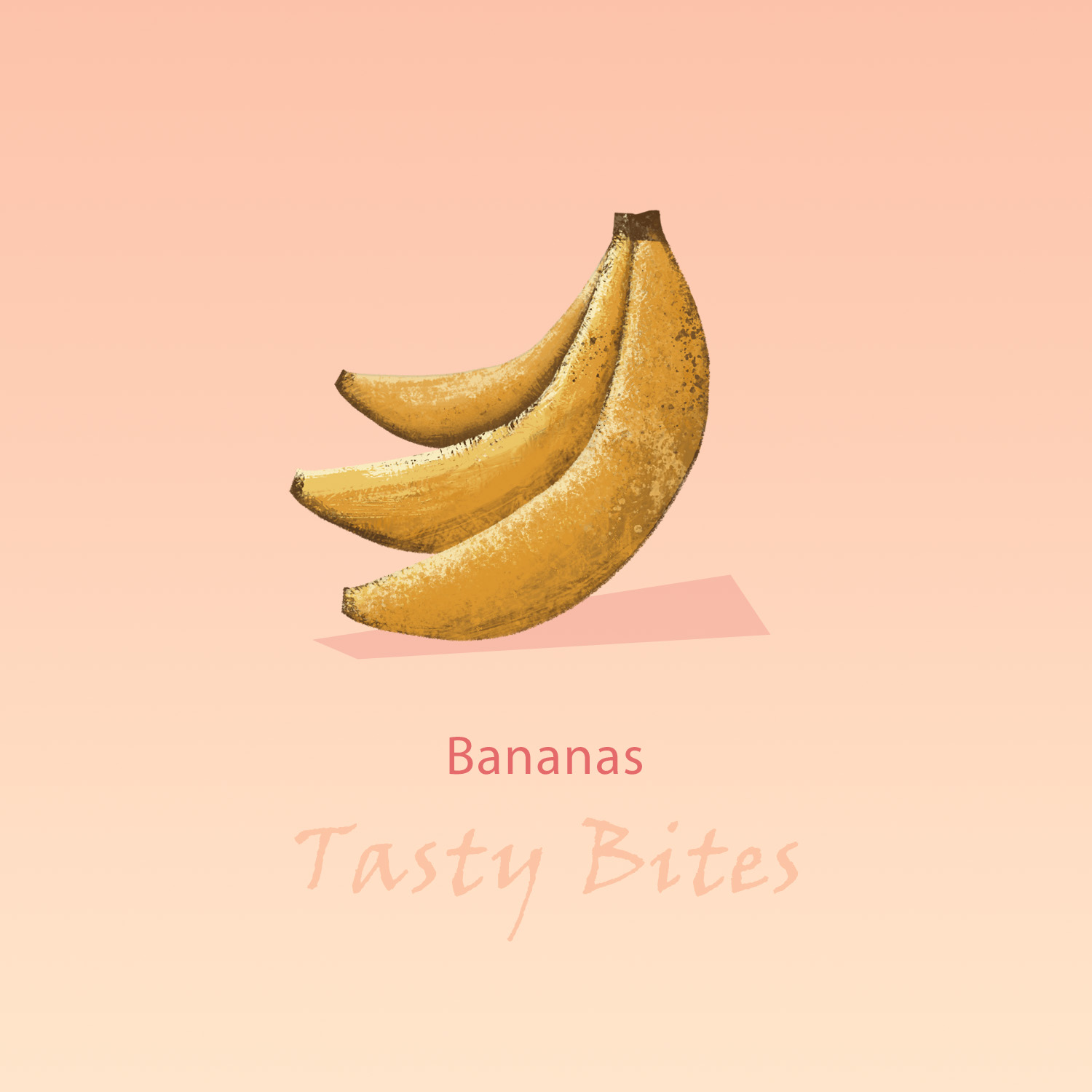Three yellow bananas in a simple, flat-style illustration on a soft peach background.